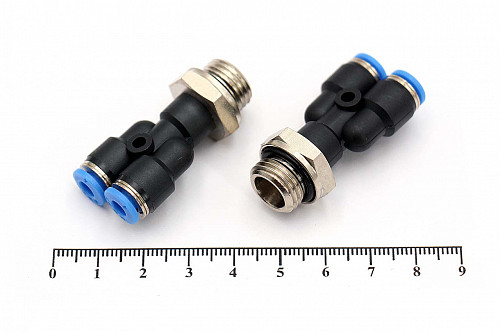 Пневмофитинг Y-образный с наружной резьбой PWT 04-02 (G1/4") HIMPT | Кирелис